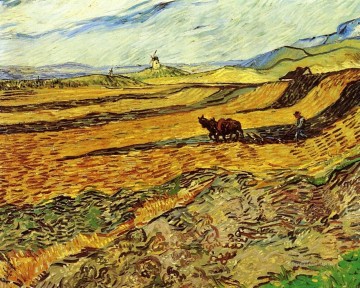  Gogh Art Painting - Field and Ploughman and Mill Vincent van Gogh